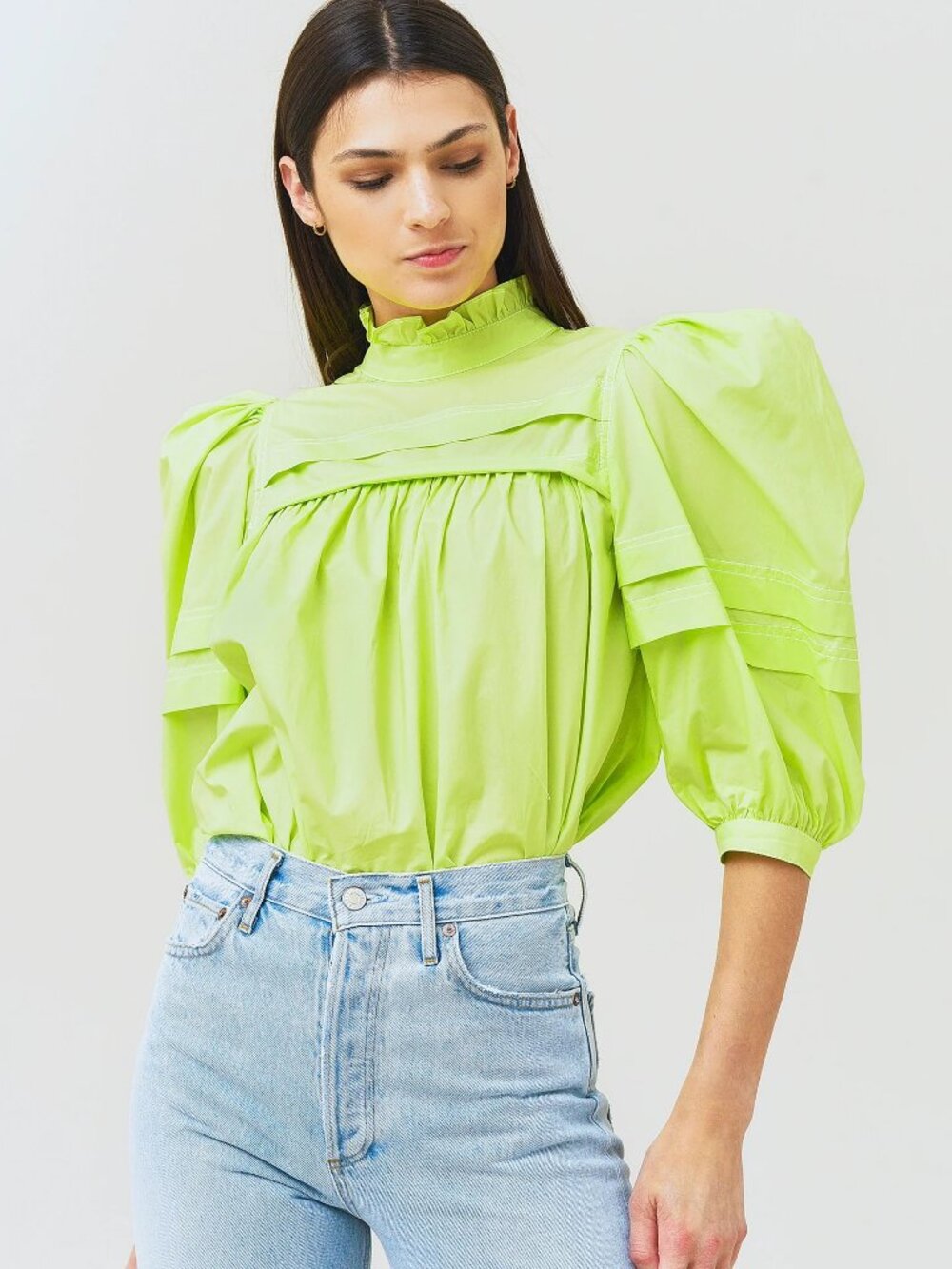 Hunter Bell NWT Sofia Top in Lime Punch Puff Sleeves Cotton size XS